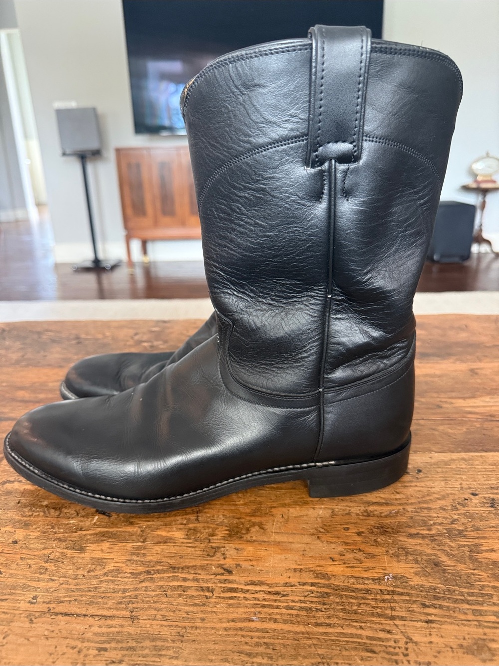 Justin Black Leather Western Roper Boots 3133 Size 10.5EE